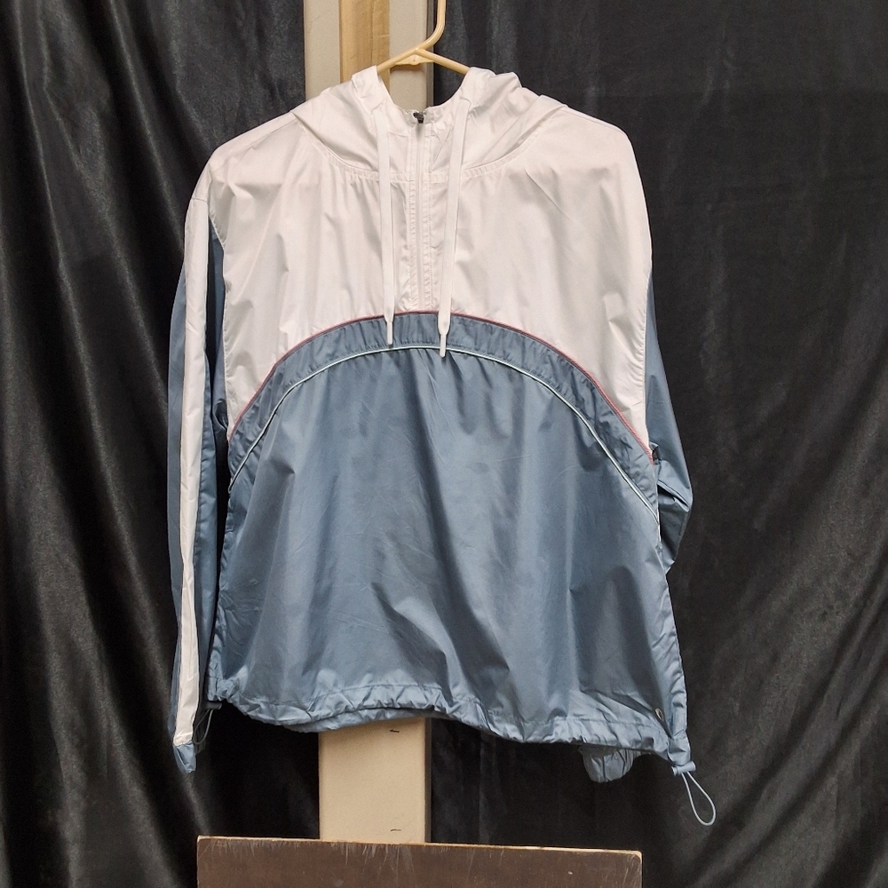 Blue and White Utility Jacket with Hood